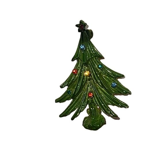 Vintage Green Enamel Christmas Tree Pin - Holiday Costume Jewelry - Picture 6 of 8